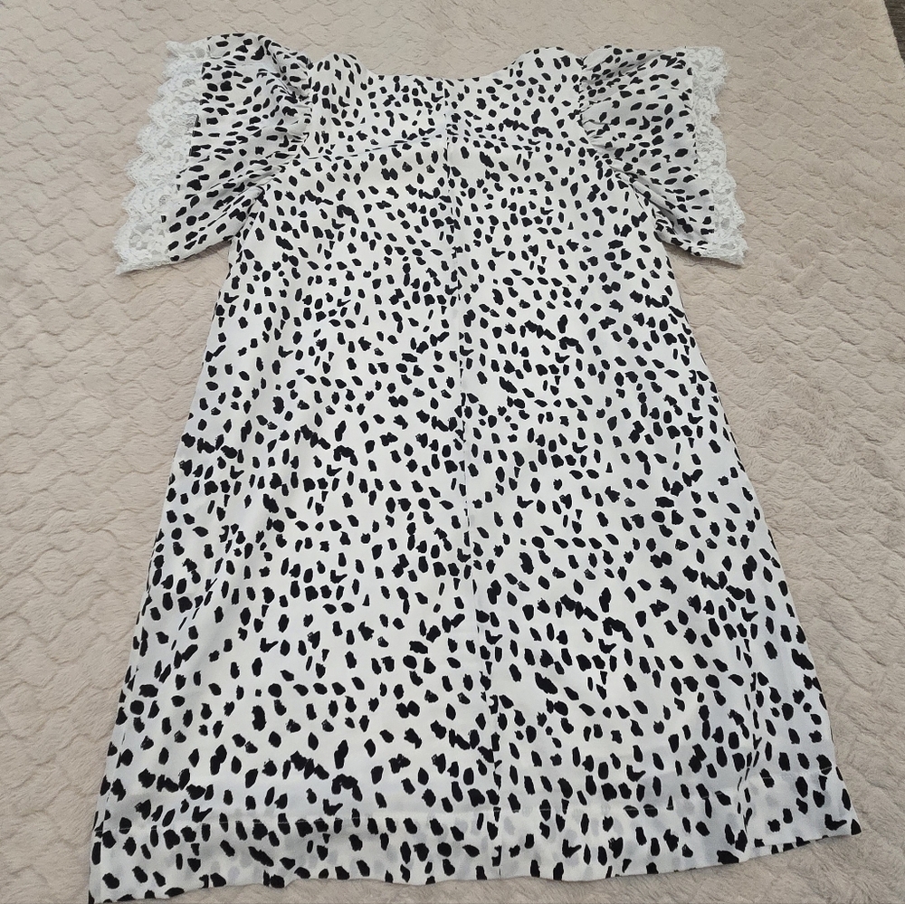 DAVI & DANI Black and White Dalmatian Spotted Lace Sleeve Dress, Size Medium - Picture 6 of 8
